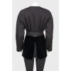 Black velour insert on zippered jacket with tag
