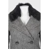 Gray wool buttons, sheepskin collar coat
