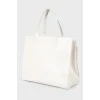 Cabas leather white bag on handles