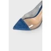 Stiletto heels, suede, with transparent inserts