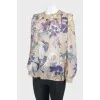 Beige silk floral pattern blouse
