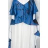 Viscous white dress with straps with blue frills