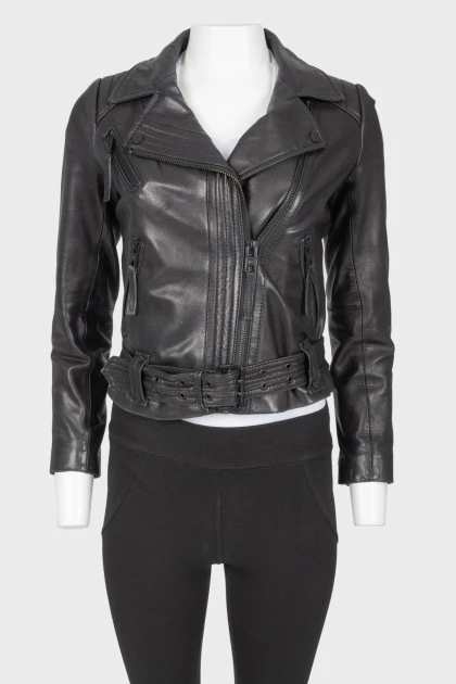 Black leather zipper jacket