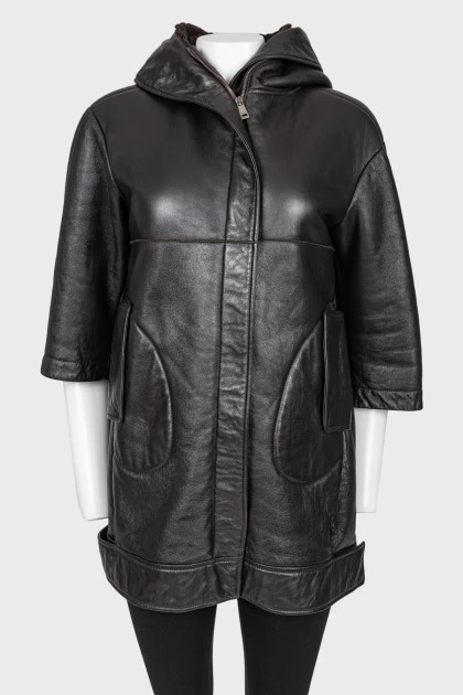 Leather sheepskin coat