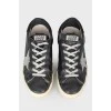 Leather sneakers with silver laces