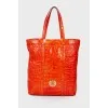 Bright leather bag with reptile embossing