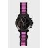 Black and pink rhinestone watch