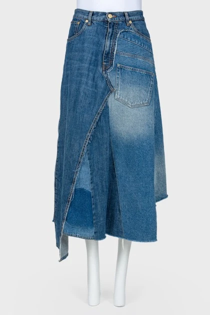 Asymmetric jeans skirt midi