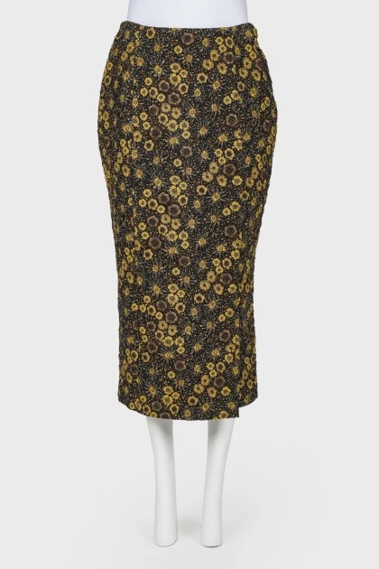Floral embossed pencil skirt