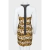 Leopard dress with leather insert