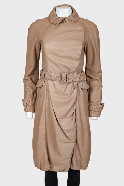 Beige leather trench coat