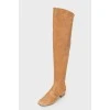 Low-heeled suede over the knee boots