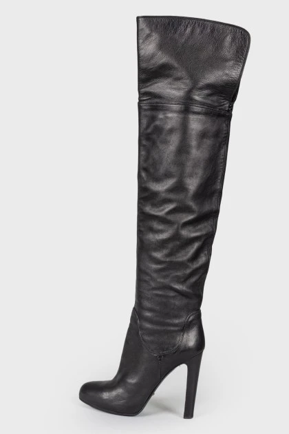 Black leather over the knee boots