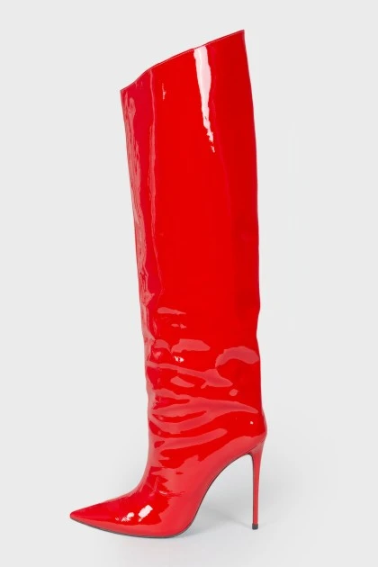 Red boots made of varnish leather