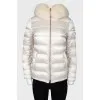 White jacket with fur hood