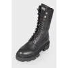 Leather boots with rhinestones and tag