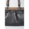 Leather bag with wooden handles