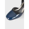 Blue patent leather high heels