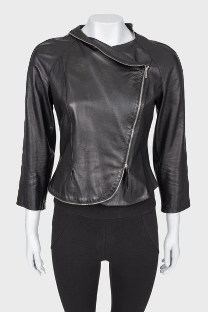 Black leather jacket with side zip