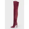 Raspberry suede over the knee boots