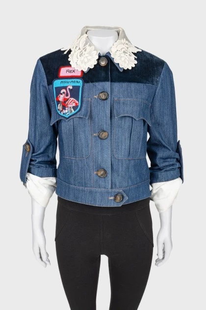 Denim jacket with lace collar